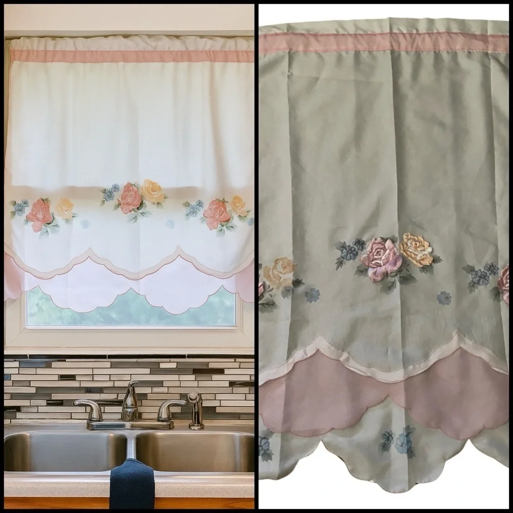 Vintage Handmade Delicate 3D Floral Scalloped Shabby Chic Valance\Curtains 33”L